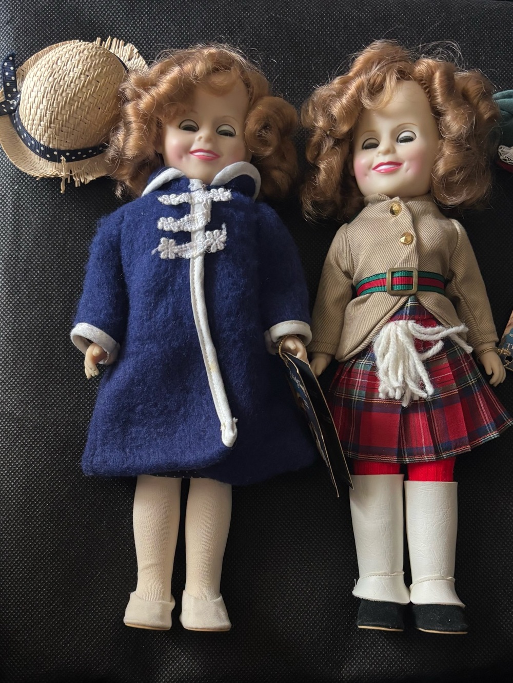Shirley Temple Ideal Vintage Dolls - Navy Coat & Beige Plaid Outfits